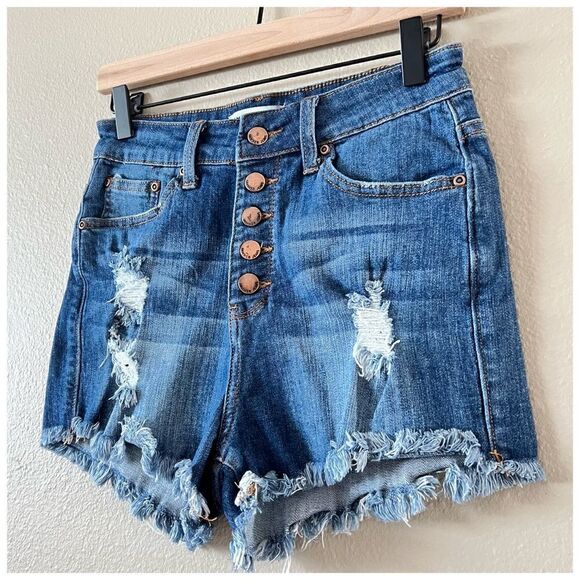 Hammer Jeans High Rise Distressed Exposed Button Fly Cut Off Shorts Sz M - Picture 3 of 6
